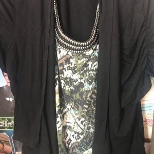 Short sleeved blouse with attached cardigan